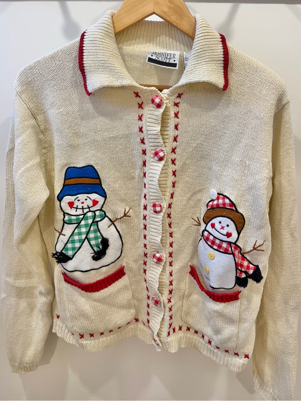 VINTAGE Holiday Christmas Snowman Cardigan Sweater, Medium